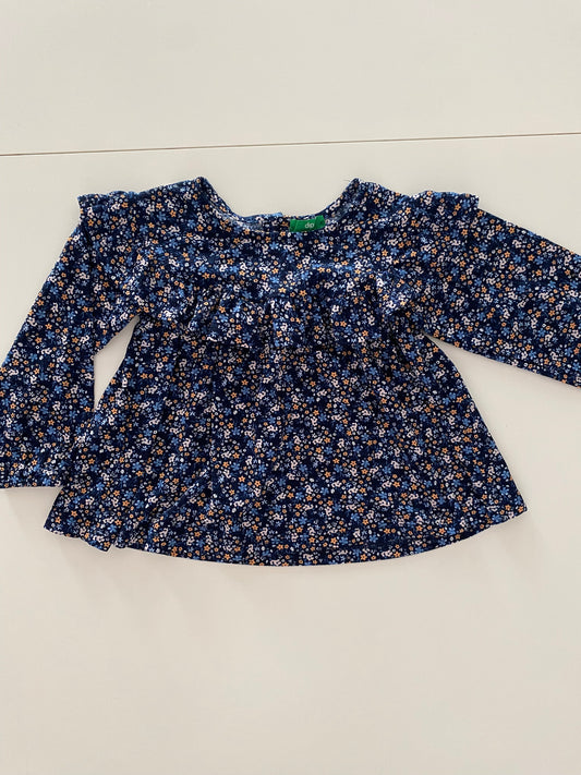#117-Girls 3T, Dip Navy Floral Ruffle Blouse, EUC,*reduced*