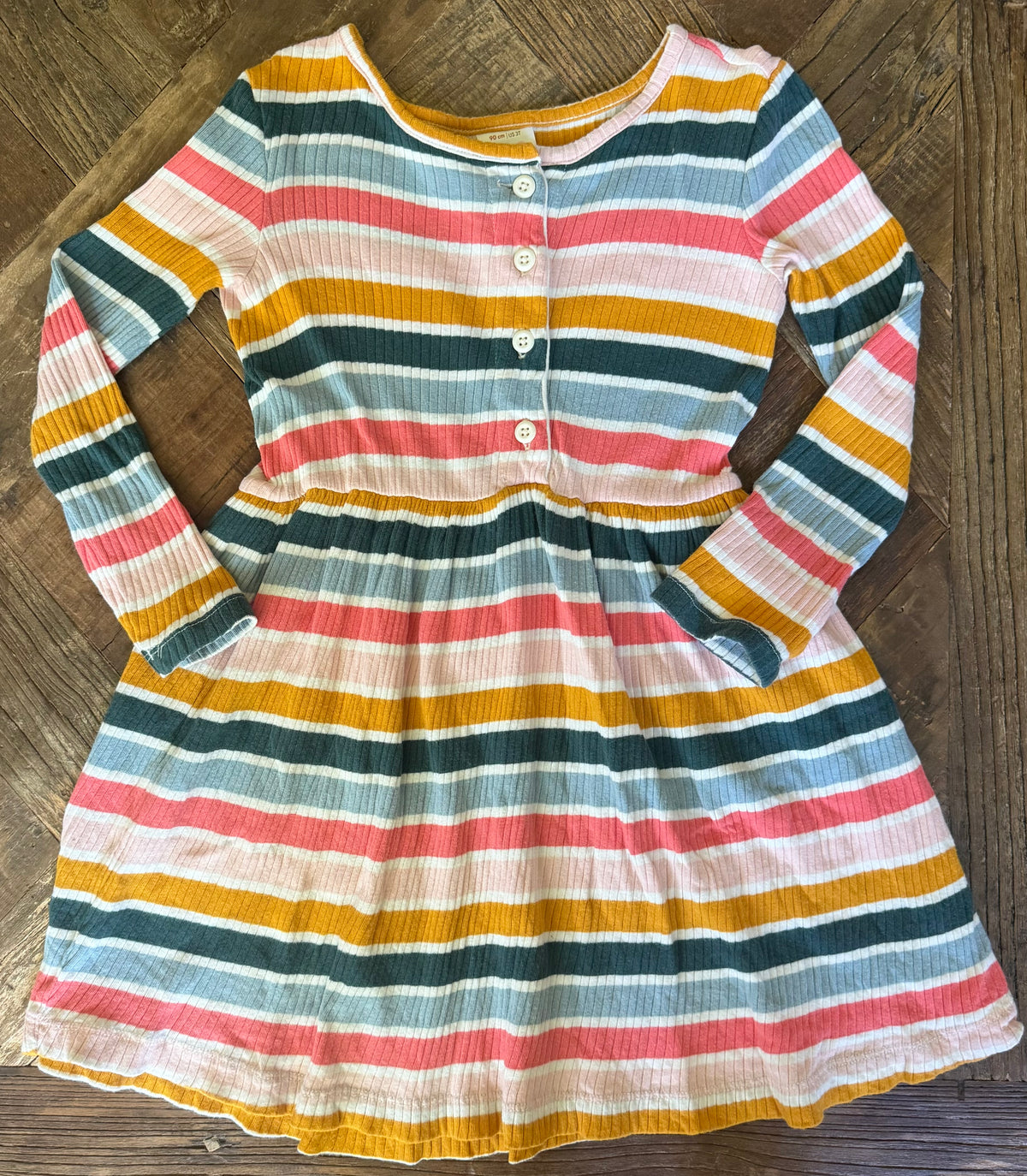 #75 Hanna Andersson Girls Striped Ribbed Dress, Size 3T