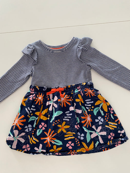 #117-Girls 3T, Cat & Jack Navy & White stripe floral dress, GUC,*reduced*
