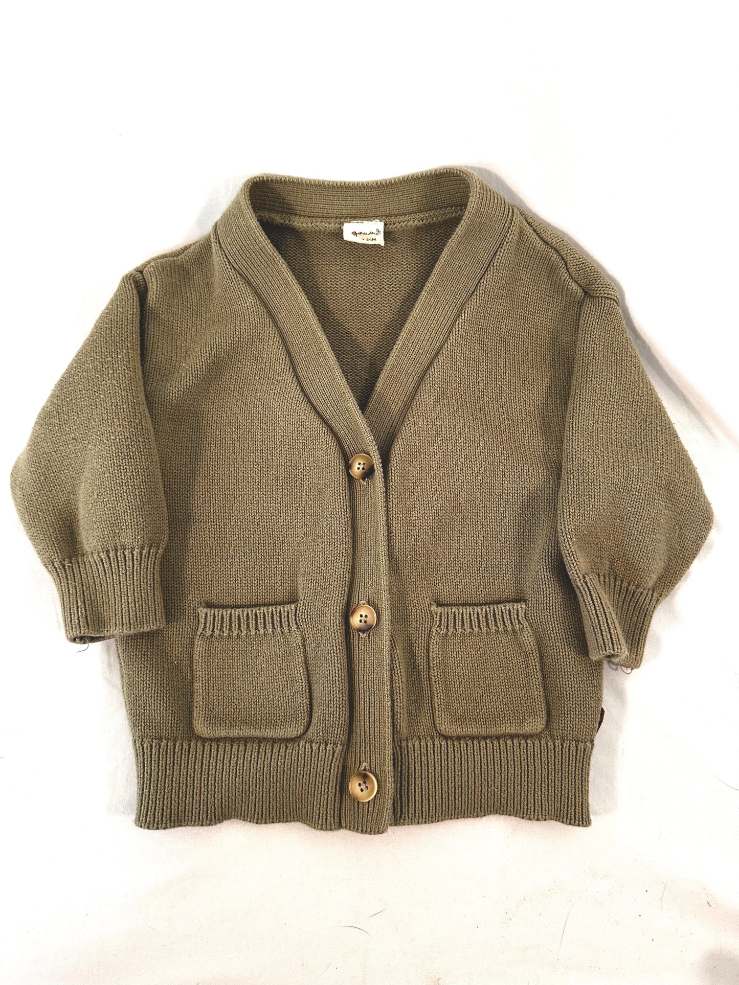 #30 12-24mo Guomi Cardigan, Olive Green