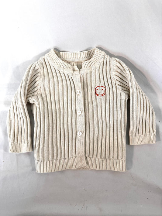 #30 2T Ribbed Cardigan, Cream/Smiley