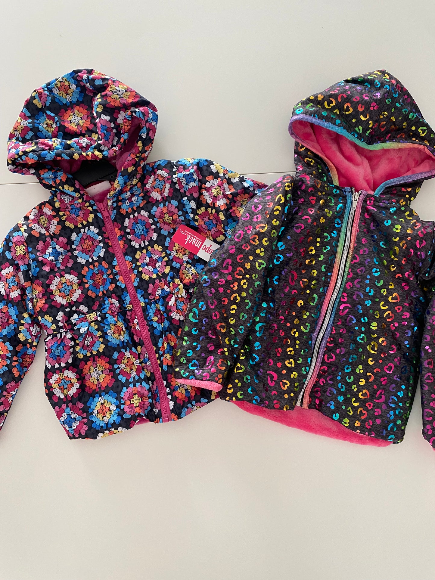 #117-Girls 3T, Penelope Mack Coat Bundle, Rainbow Heart and Flower Print, New