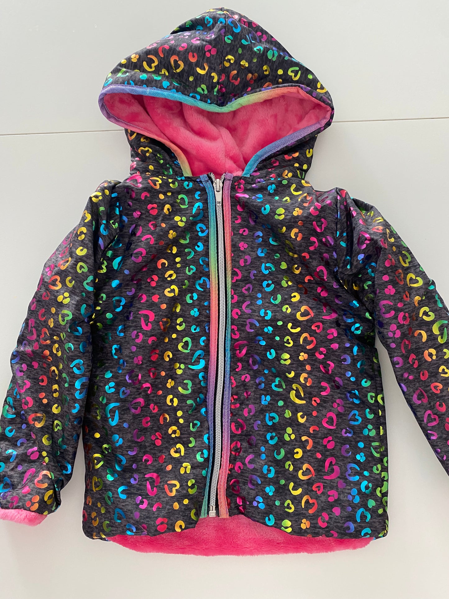 #117-Girls 3T, Penelope Mack Coat Bundle, Rainbow Heart and Flower Print, New