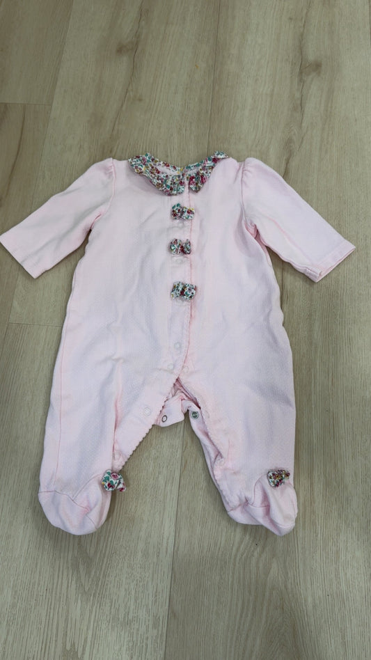 REDUCED! #49 Little Me pink with floral bow sleeper 3 months VGUC