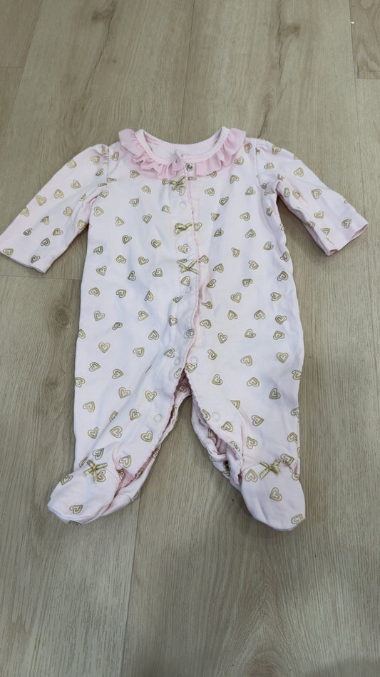 REDUCED! #49 girls Little me pink with gold hearts sleeper 3 months VGUC