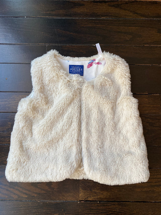 #117- Girls 18M, Joules white faux fur vest, EUC