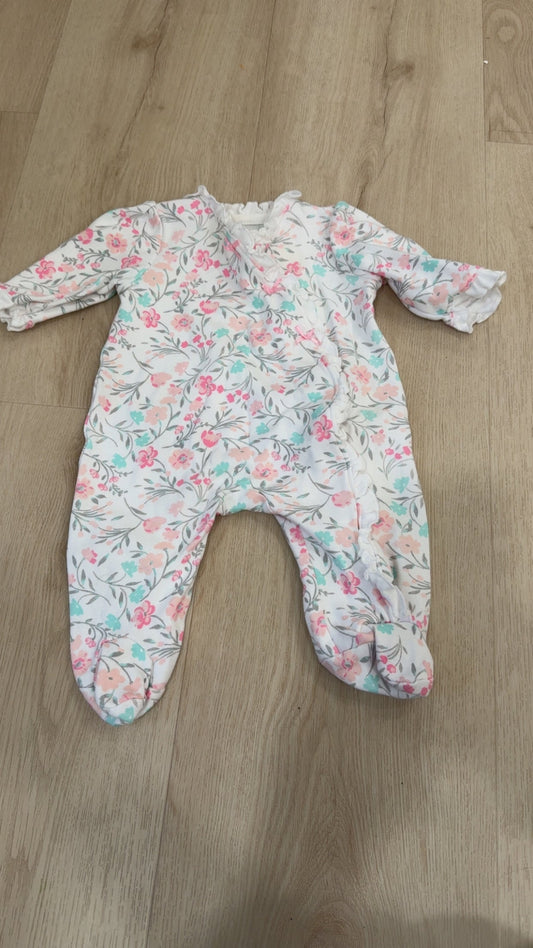 REDUCED! #49 girls Little Me pink/teal floral sleeper 3 months VGUC