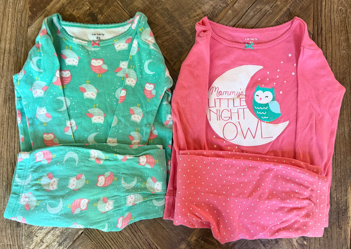 #75 Carter’s Girls Owl Pajamas, 4 Pieces, Size 4