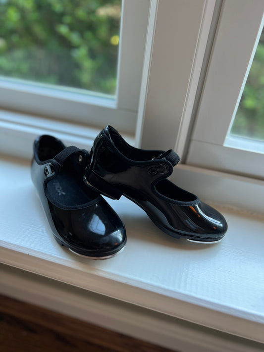 Seller #115 - Capezio Toddler Girls Size 9.5 Black Shiny Tap Shoes, VGUC