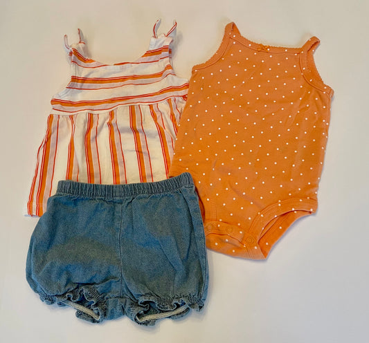 Girls 6M Carters Shirt/Shorts Set Orange