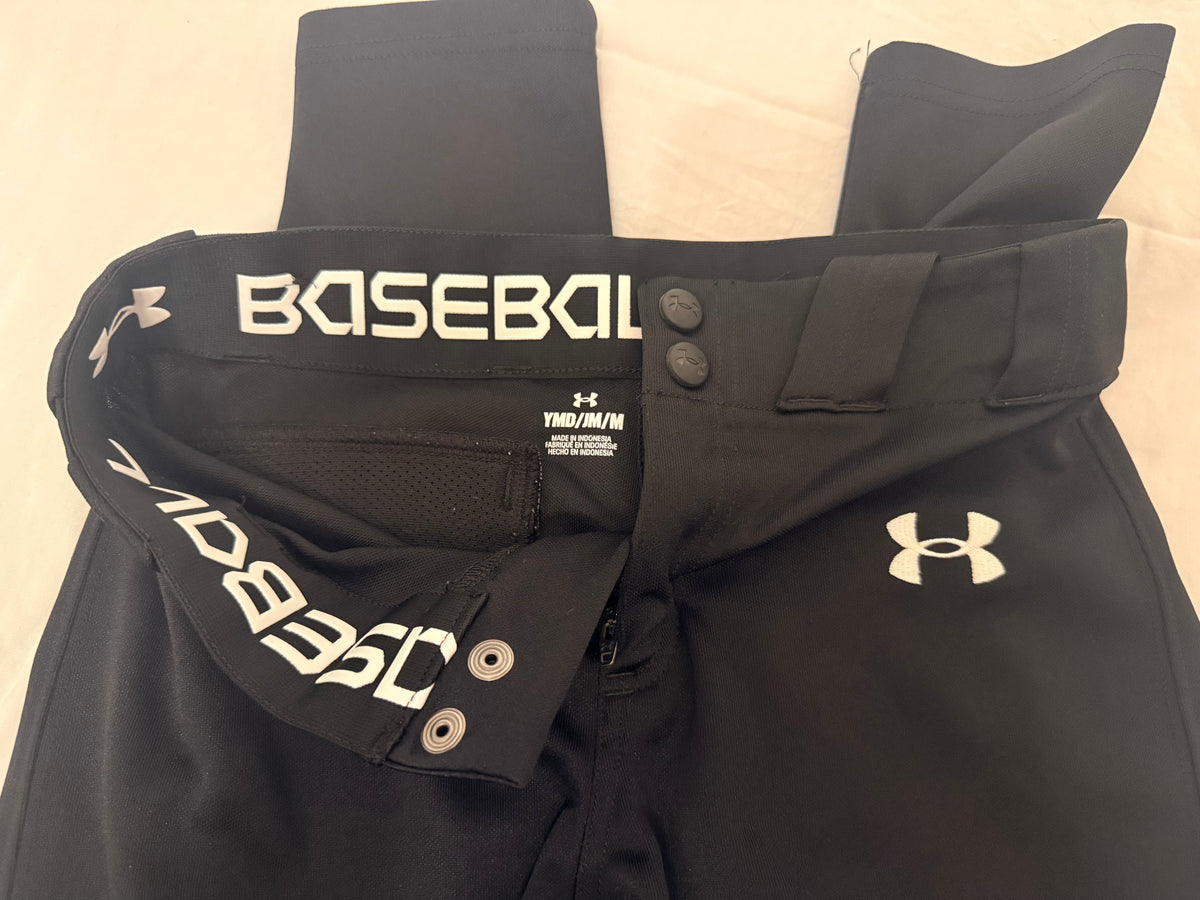 #143 Under Armour baseball pants black full length boys size medium (M)