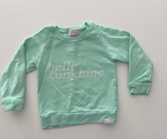 #117, Girls 4T, SweetHoney ’hello sunshine’ mint green sweatshirt, VGUC