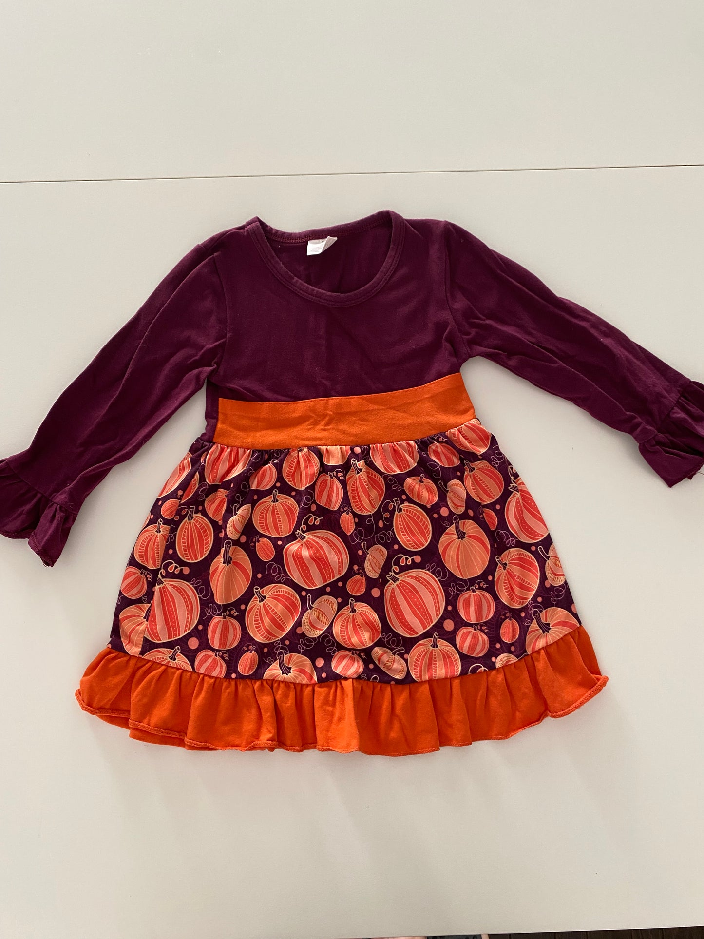 #117- Girls 2T, Boutique plum & orange Pumpkin Dress, GUC