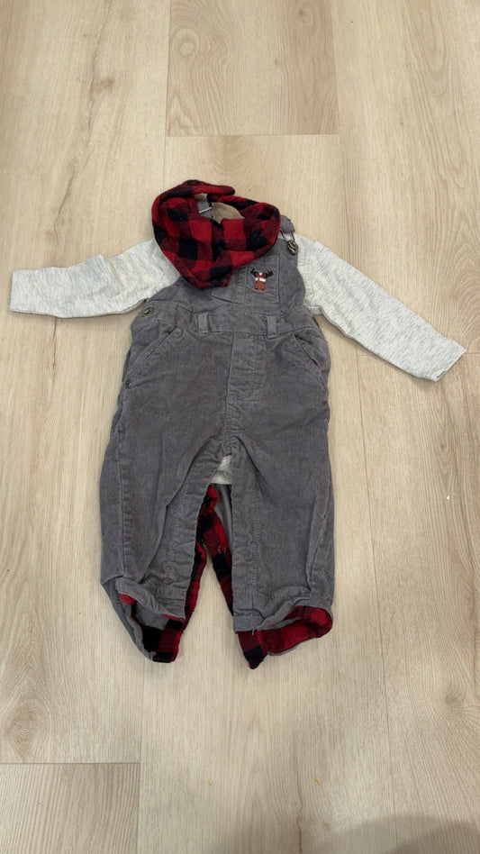 REDUCED! #49 boys Tommy Bahama gray corduroy overalls with onesie and bib 0-3 months VGUC