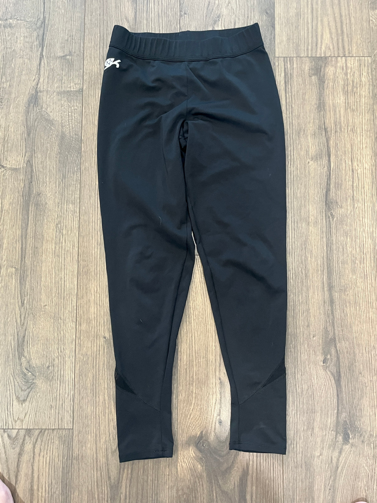 135 Adult Large black leggings with accent on the bottom, euc
