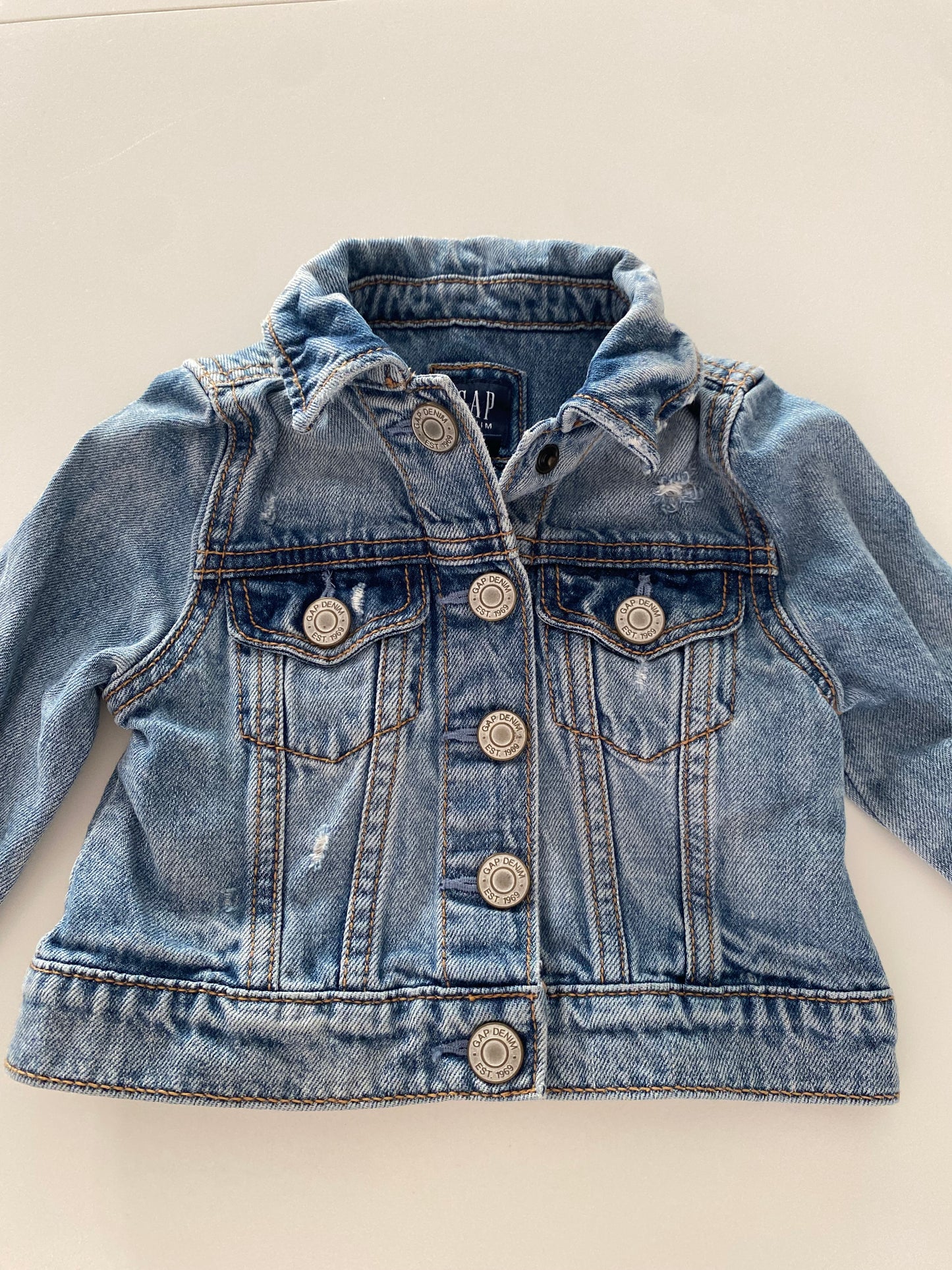 #117- Girls 18M, Gap Distressed Jean Jacket, VGUC