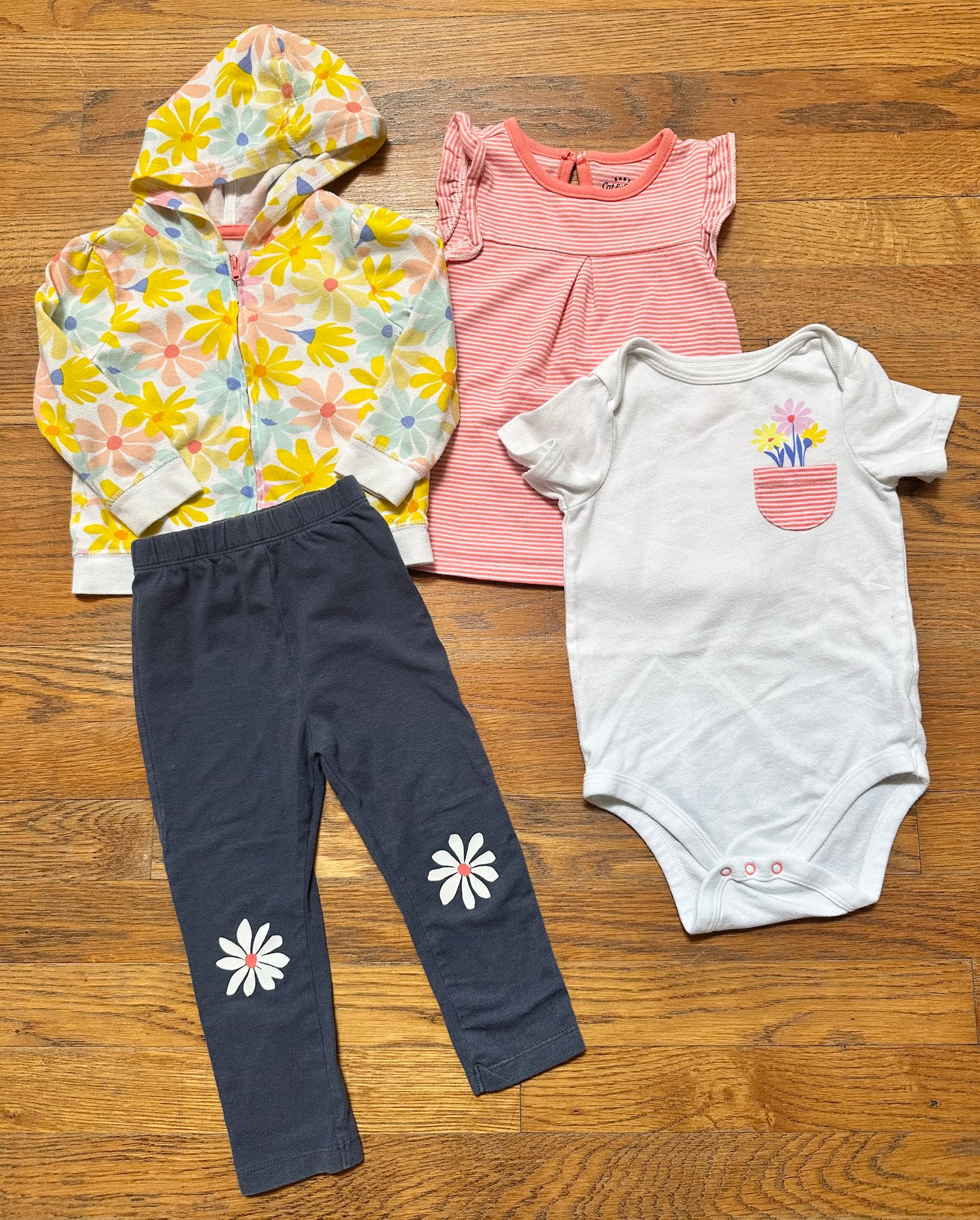 #168 Cat & Jack Girls 18m Spring Floral 4 piece Outfit