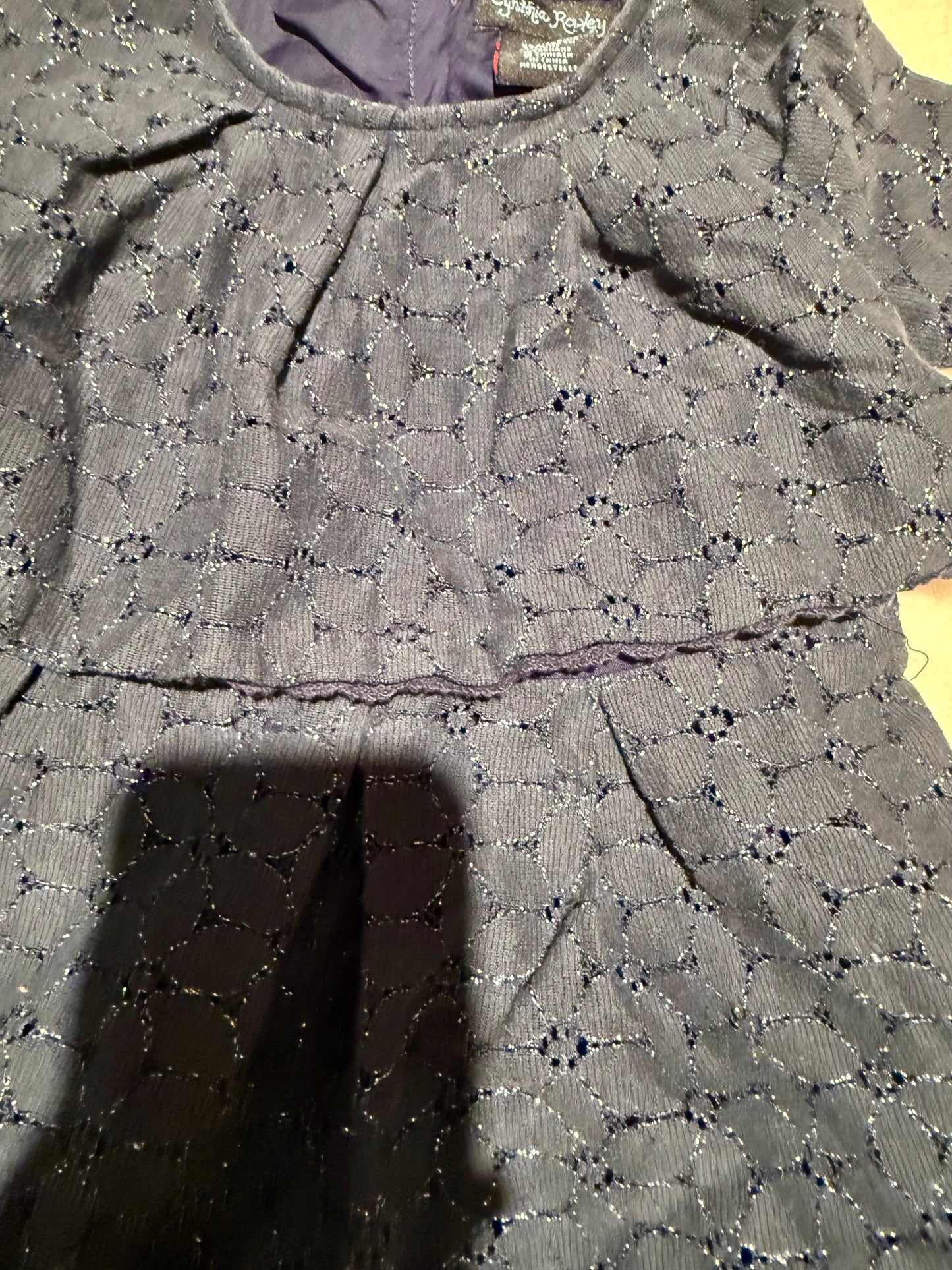 136 EUC Cynthia rowley 24 m navy sparkle holiday dress