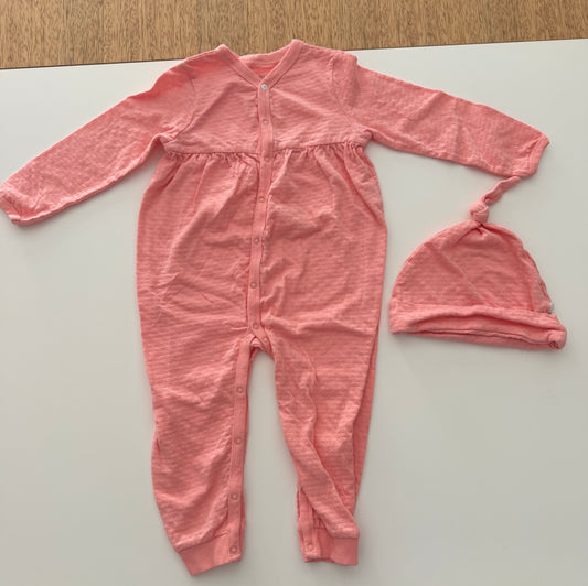 #117, Girls 18M, Burts Bees coral pink romper, EUC