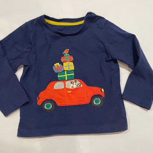 #126 Boys Baby Boden 6-12m holiday dog car LS Shirt EUC