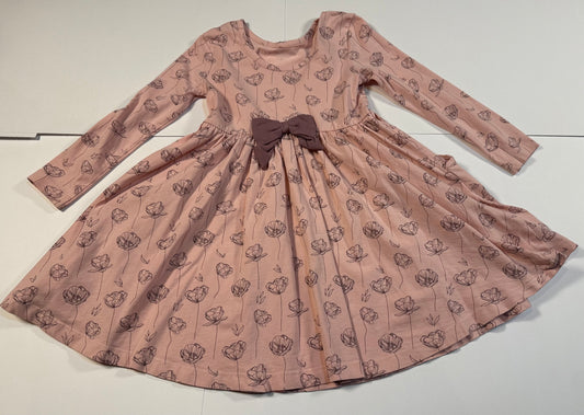 #180 Girls 5 Ruffle Butts Pink Floral Dress with Cute Bow on Back and Pockets