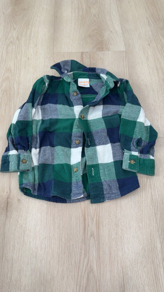 REDUCED! #49 boys Jumping Beans green/navy button down 18 months VGUC