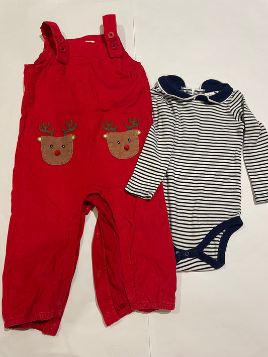 #126 Boys Baby Boden 18-24M Red Cord Holiday Overalls and Onsie EUC