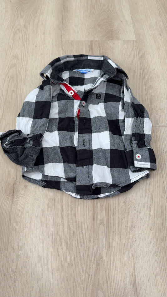 REDUCED! #49 boys RuggedButts black/white button down 12-18 months VGUC