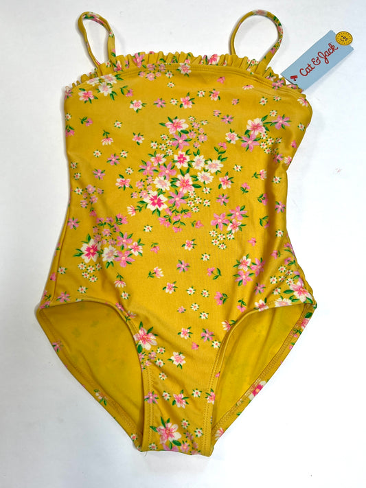 Girls Cat and Jack Yellow Floral SwimSuit size M (7/8) NWT