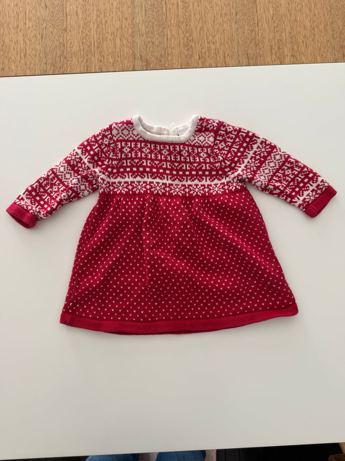 #117, Girls 12M, Hanna Andersson red holiday sweater dress, VGUC