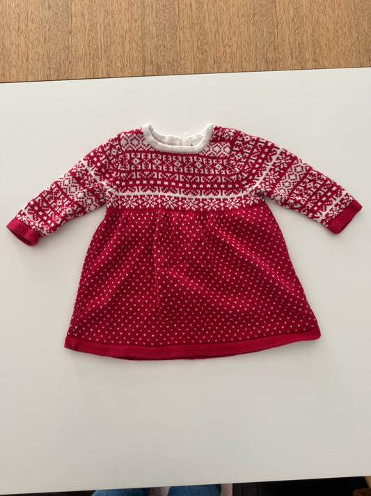 #117, Girls 12M, Hanna Andersson red holiday sweater dress, VGUC