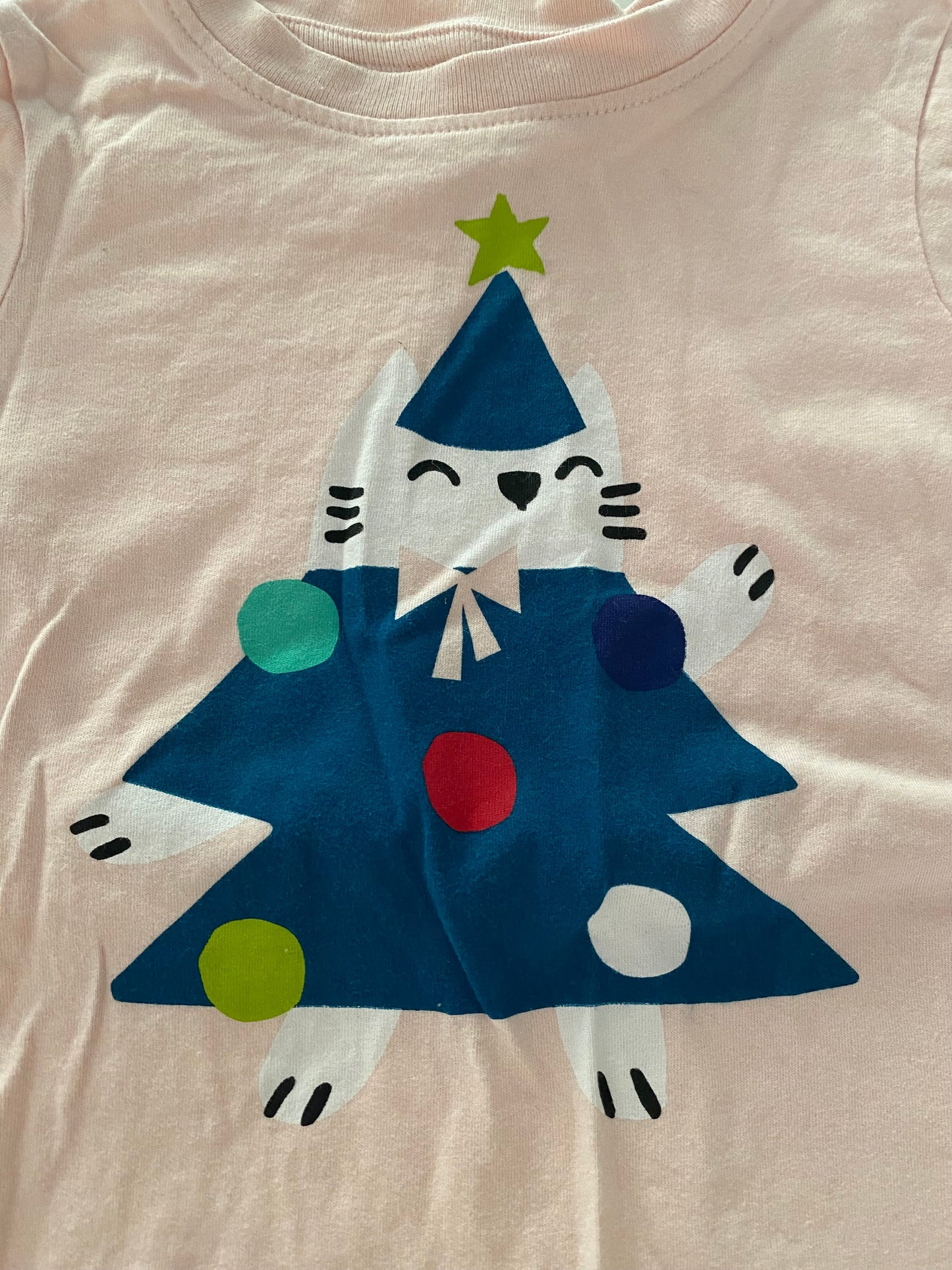 #117-Girls 3T, Hanna Andersson pink kitty Christmas tree shirt, EUC