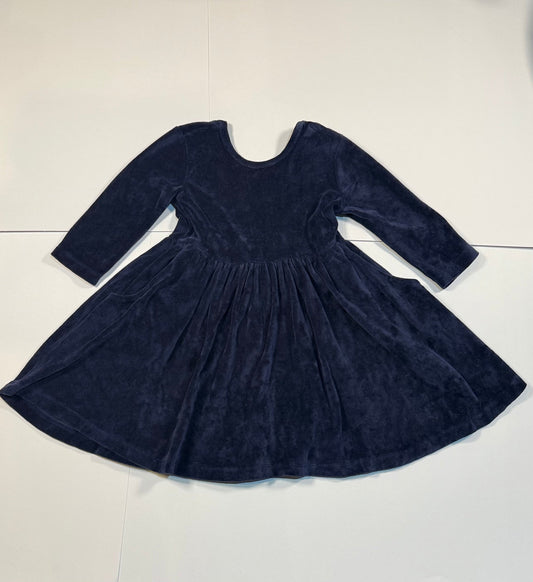 #180 Girls 5 Ruffle Butts Navy Velvet Dress with Bow on Back and Pockets