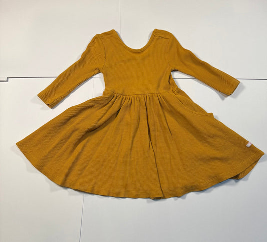 #180 Girls 5 Ruffle Butts Gold Dress with Bow on Back and Pockets