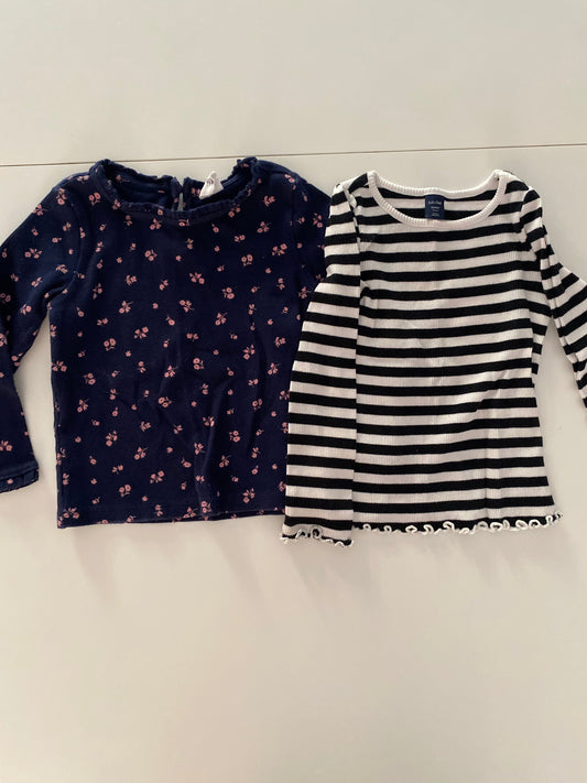 #117-Girls 3T, Gap Ribbed Shirt Bundle, Floral & Black/White Striped, EUC,*reduced*