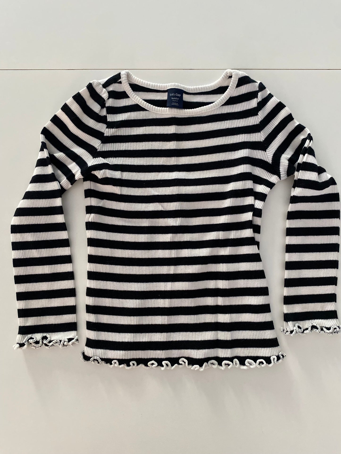 #117-Girls 3T, Gap Ribbed Shirt Bundle, Floral & Black/White Striped, EUC,*reduced*