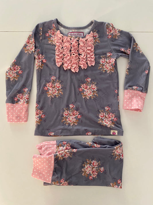 #117-Girls 3T, Cheeky Plum Gray & Pink Floral Print Pajamas, EUC,*reduced*