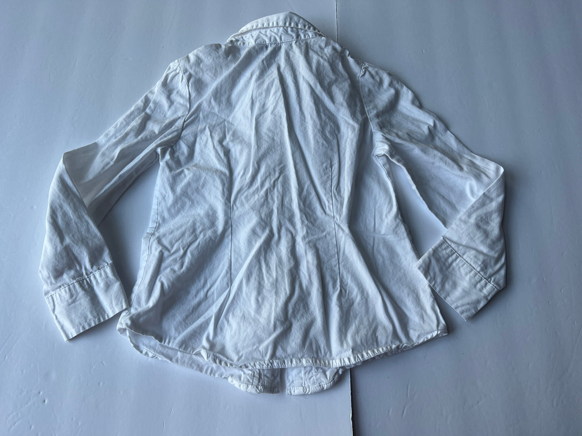 #141 Girls 4 Chaps White Ruffle Button Down