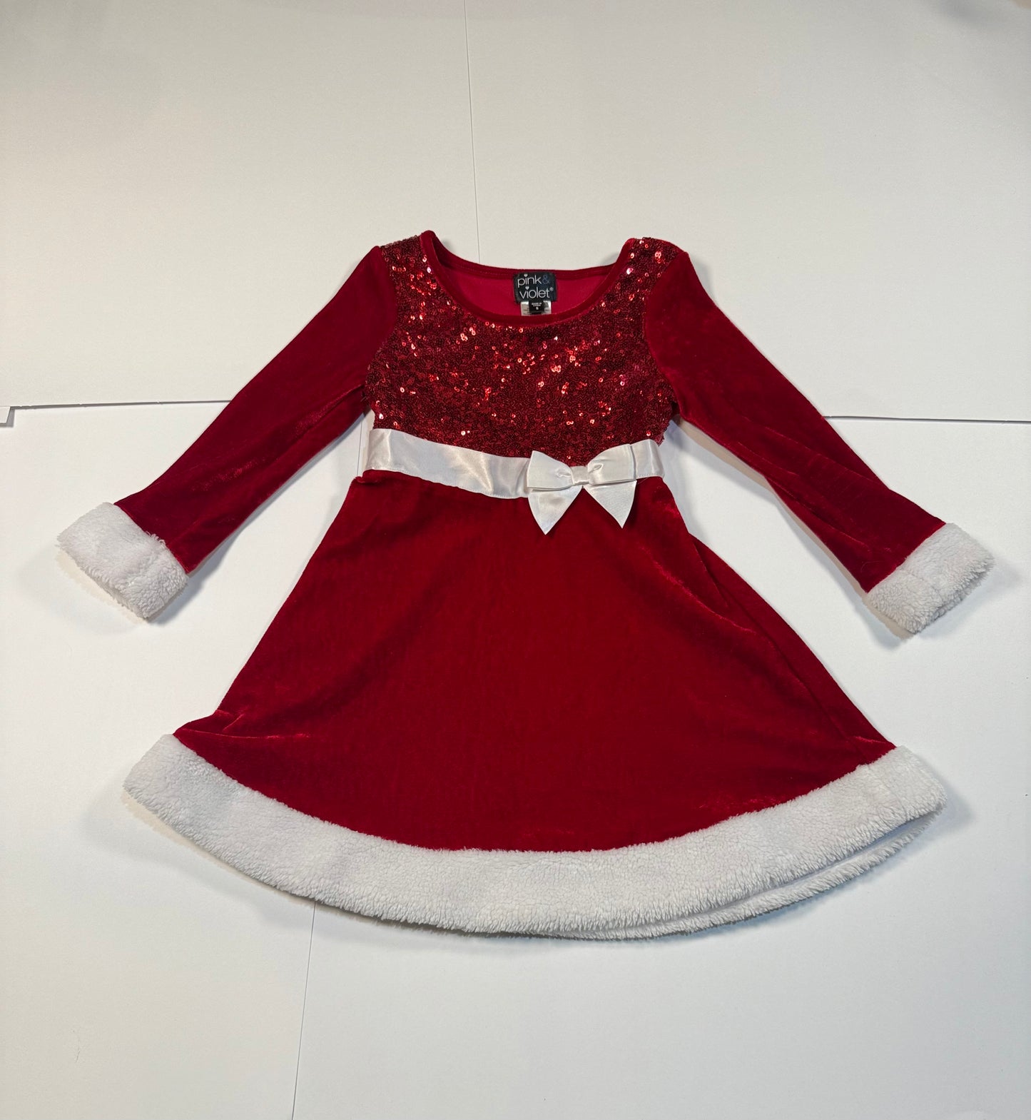 #180 Girls 5 Sequin and Velvet Santa Dress