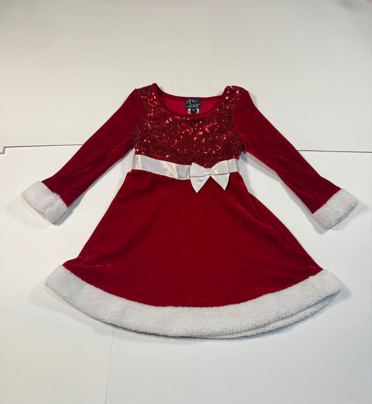 #180 Girls 5 Sequin and Velvet Santa Dress