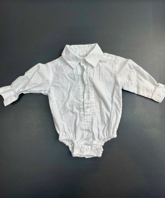 Boy 0-3 M Button Up Dress Shirt White Long Sleeve Onesies Holiday Christmas
