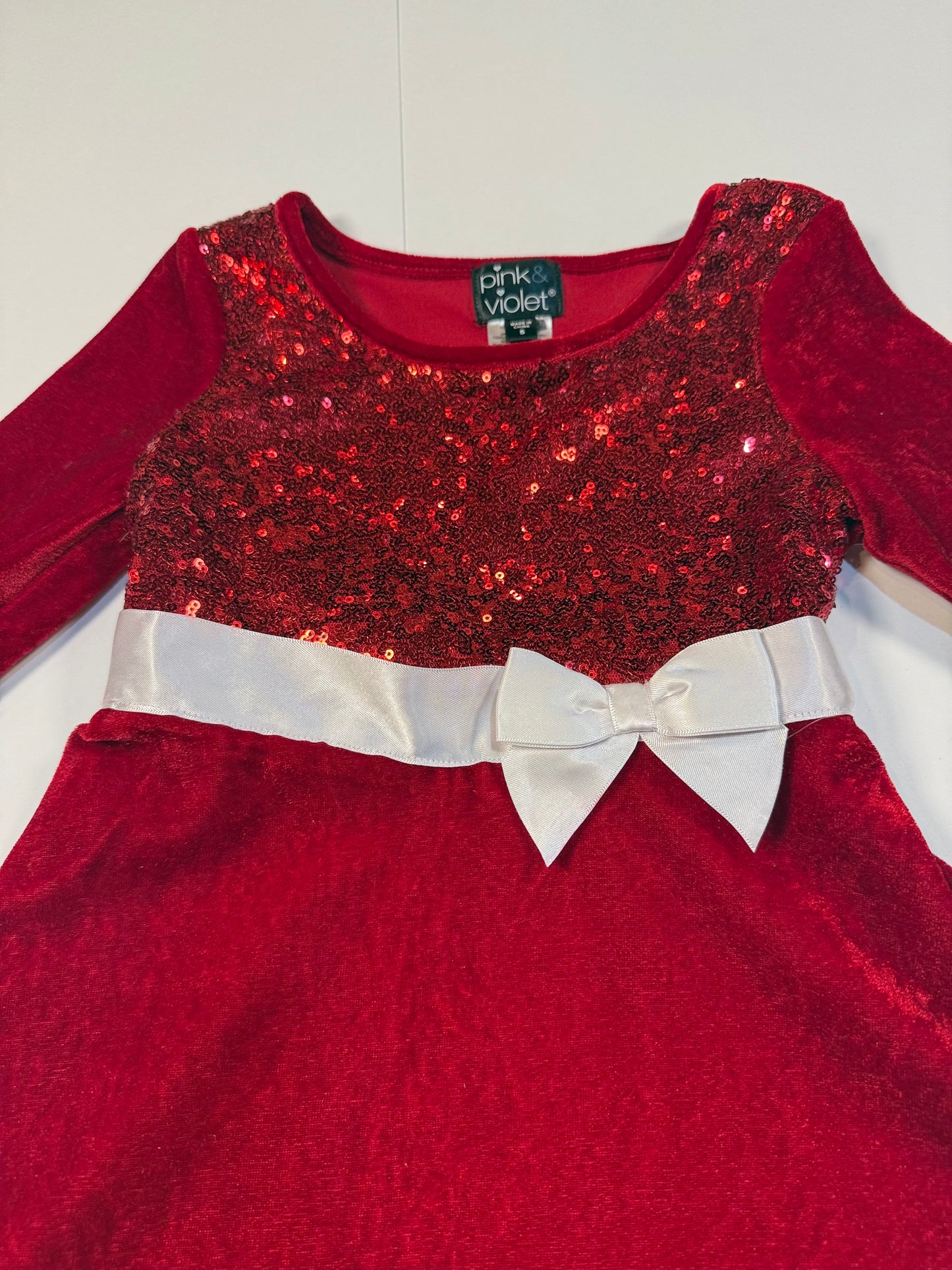 #180 Girls 5 Sequin and Velvet Santa Dress