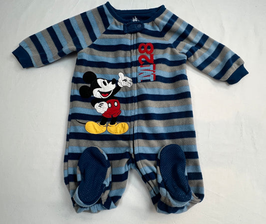 Disney Boy 3 - 6 M Fleece Footed Jammies PJ's Pajamas Mickey Mouse GUC