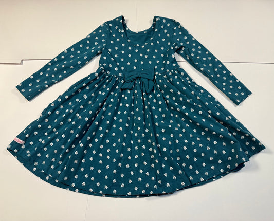 #180 Girls 5 Ruffle Butts NWOT Teal Dress with Daisies and Bow on Back