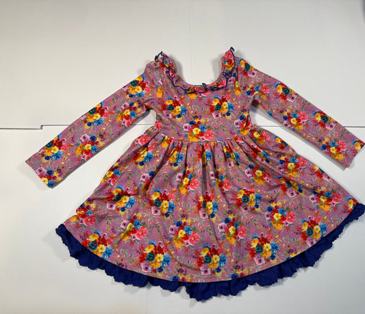 #180 Girls 5 Only Little Once Purple Floral Twirl Dress