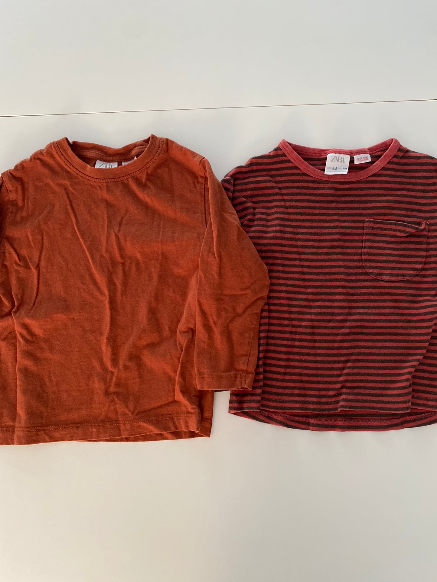 #117- Girls 4T, Zara shirt bundle, burnt red/black stripe & burnt red shirt, GUC