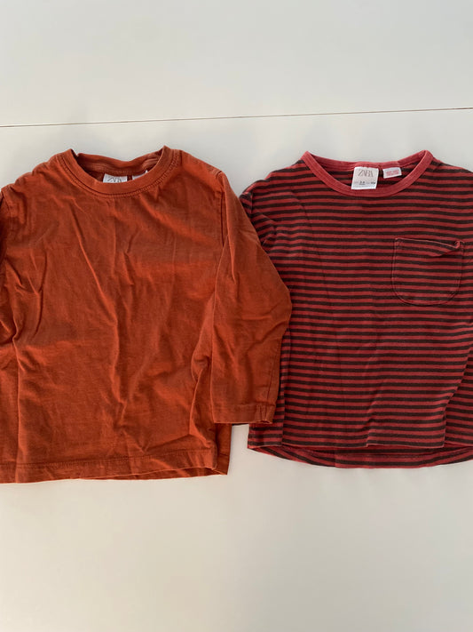 #117- Girls 4T, Zara shirt bundle, burnt red/black stripe & burnt red shirt, GUC