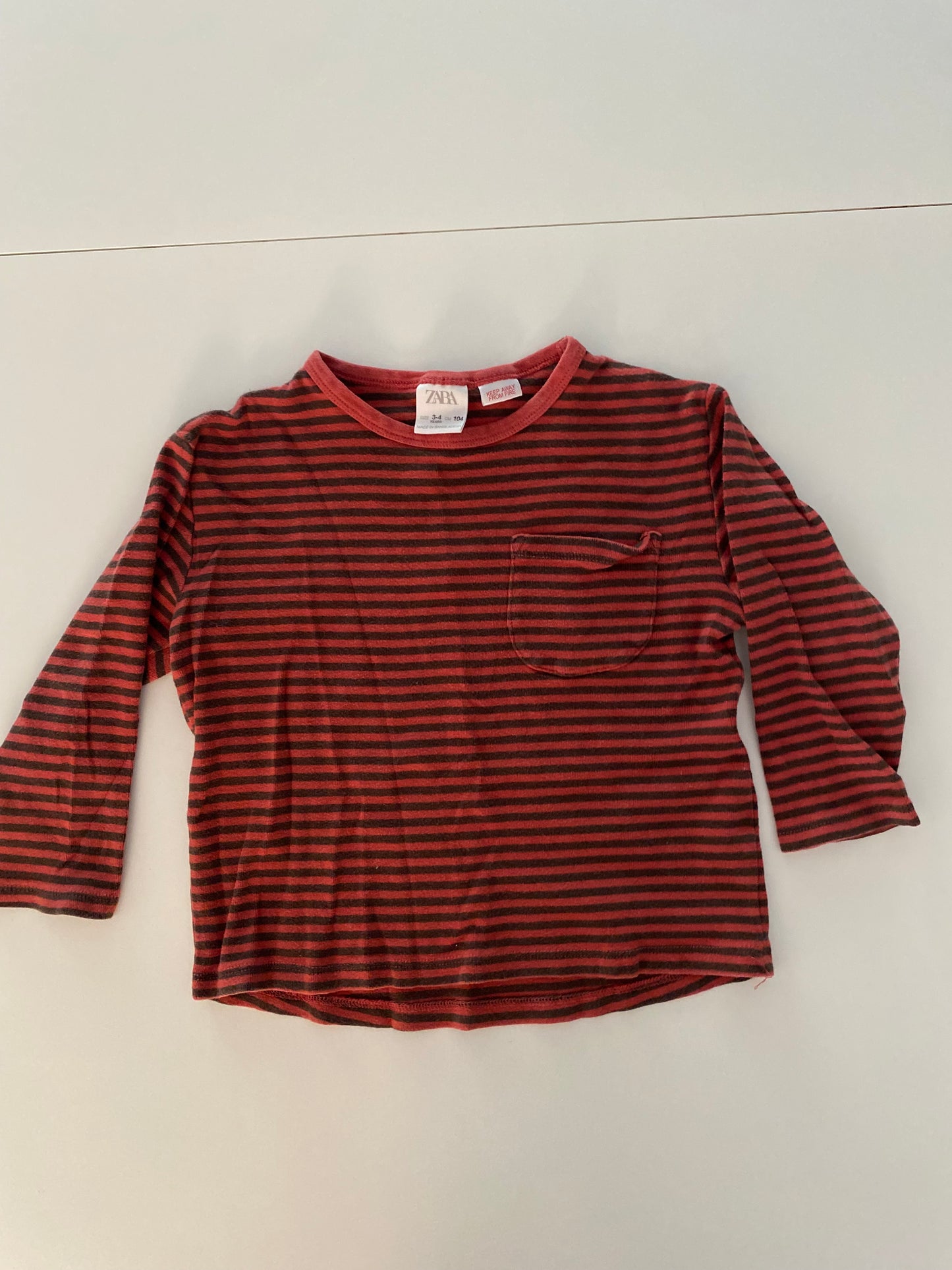 #117- Girls 4T, Zara shirt bundle, burnt red/black stripe & burnt red shirt, GUC