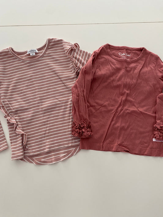 #117-Girls 3T, Rufflebutts Rose Pink ruffle sleeve and Flapdoodles pink/white striped shirt, VGUC,*reduced*