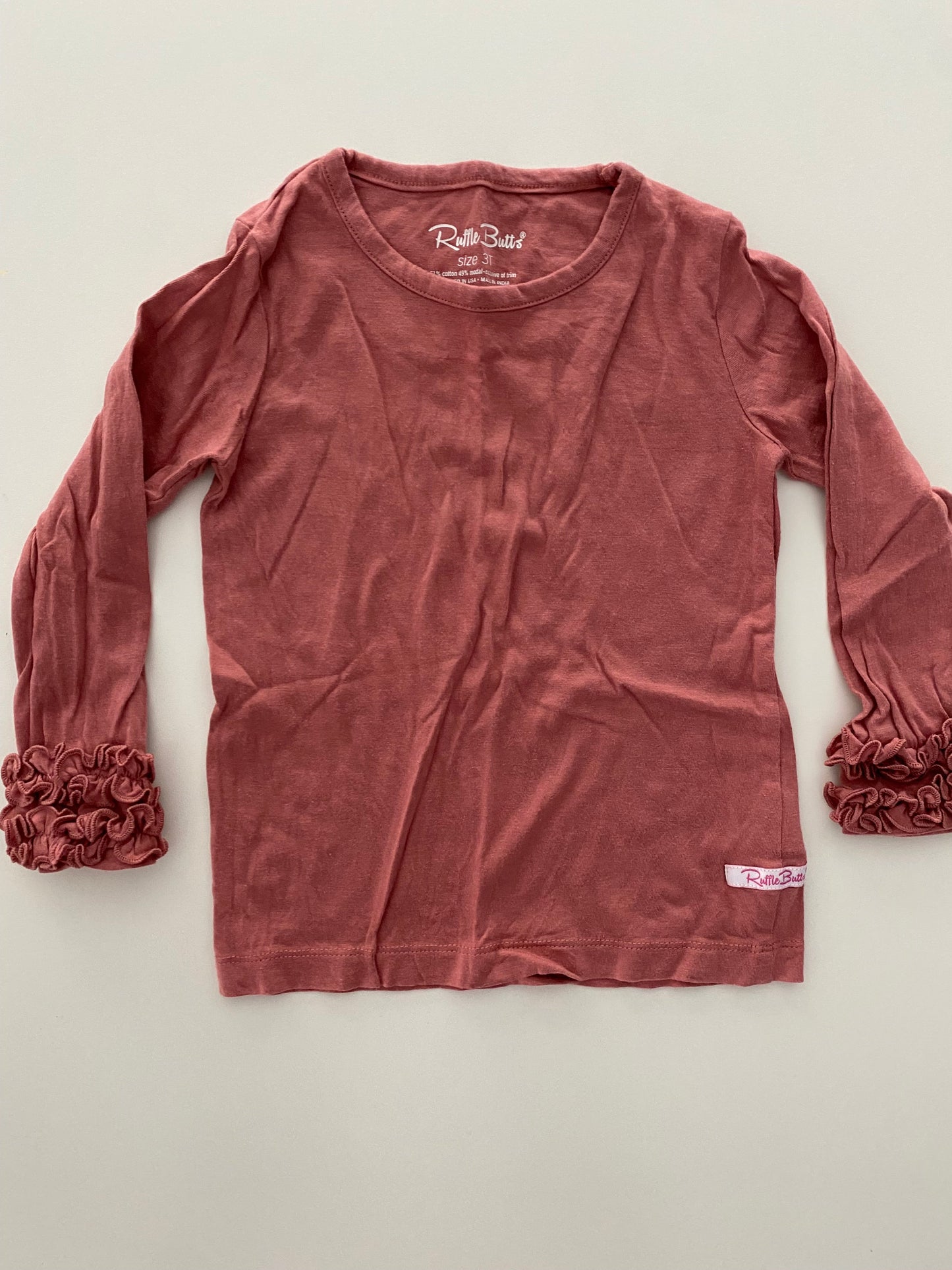 #117-Girls 3T, Rufflebutts Rose Pink ruffle sleeve and Flapdoodles pink/white striped shirt, VGUC,*reduced*